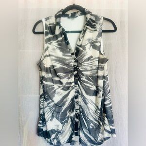 Black and White sleeveless collar button down